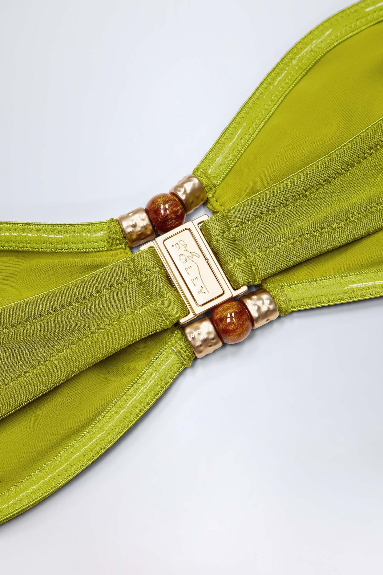 Bead-Embellished Bandeau Bikini Top in Olive Green - 5
