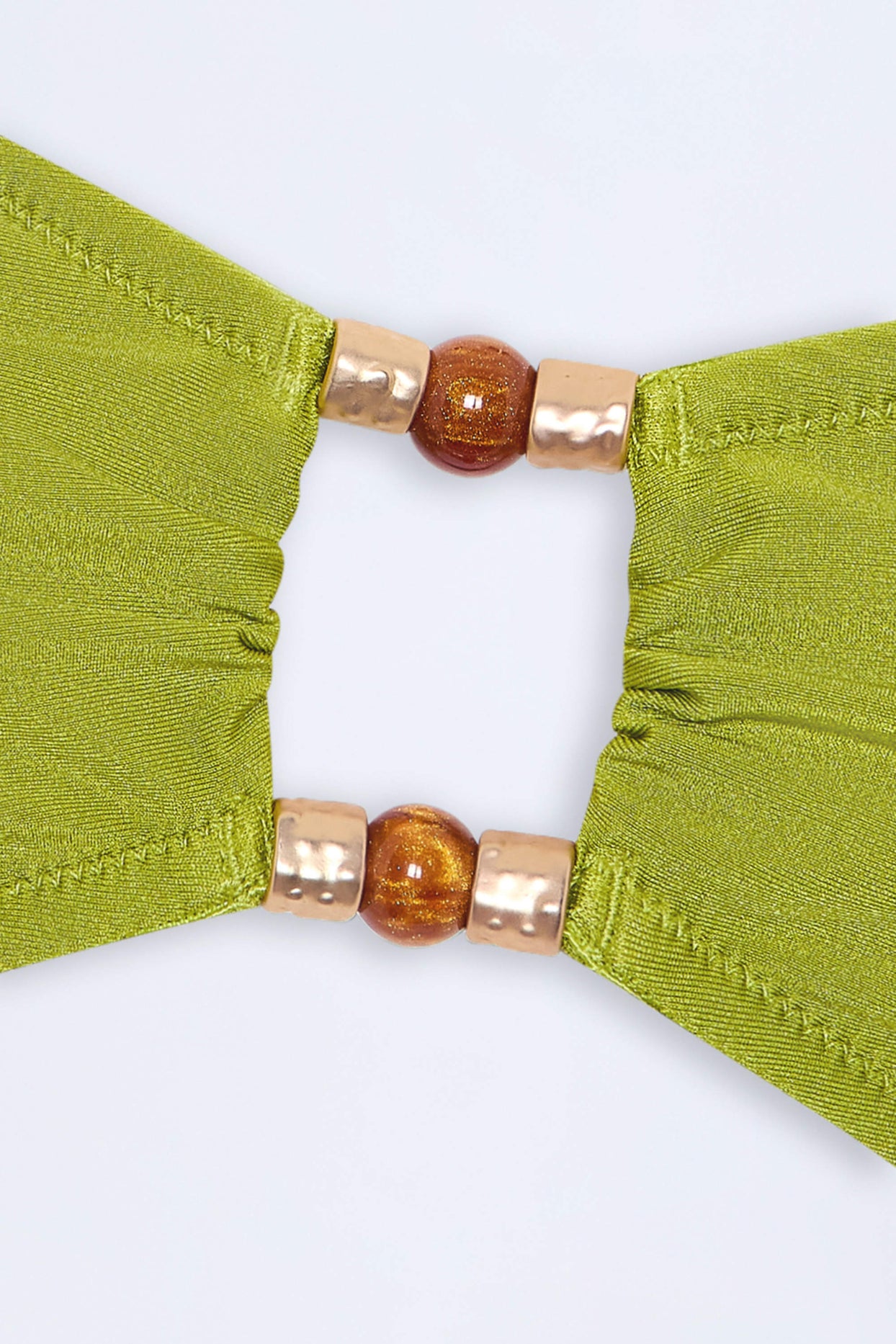 Bead-Embellished Bandeau Bikini Top in Olive Green - 6