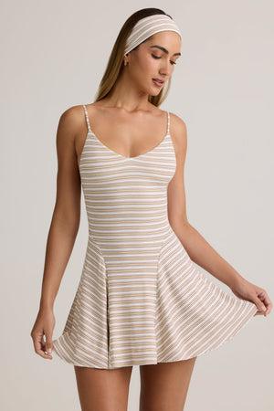 Modal Ribbed Tie-Back A-Line Mini Dress in Pink Yellow Stripe