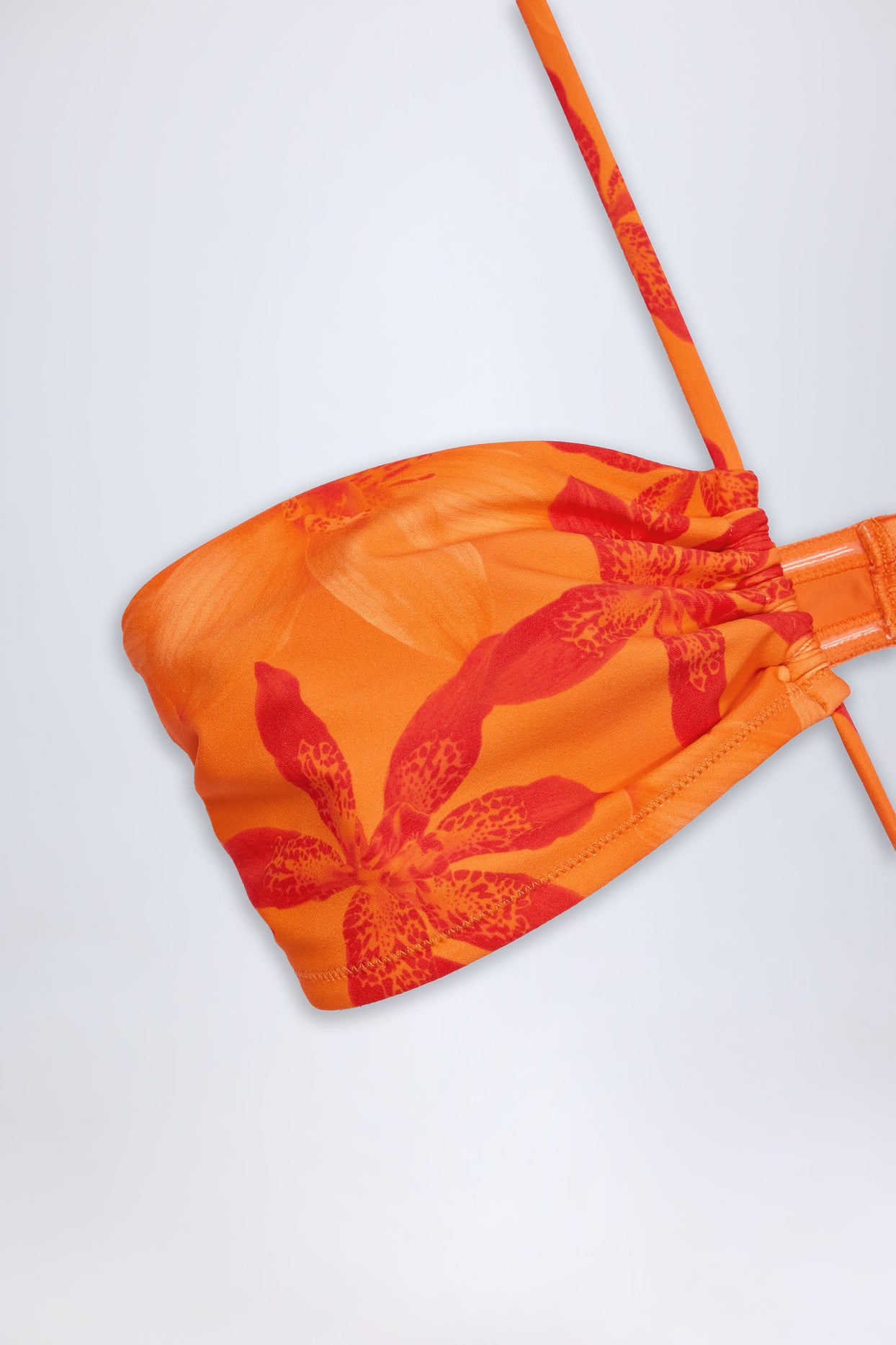 Cut-Out Halterneck Swimsuit in Orange Orchid Print - 4