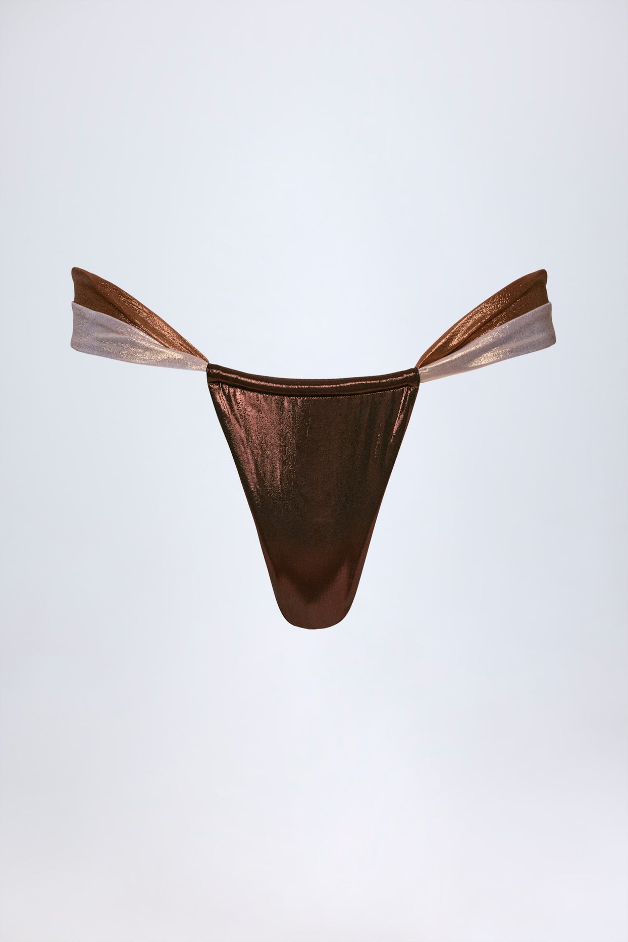 Ruched Thong Bikini Bottoms in Bronze Gold - 3