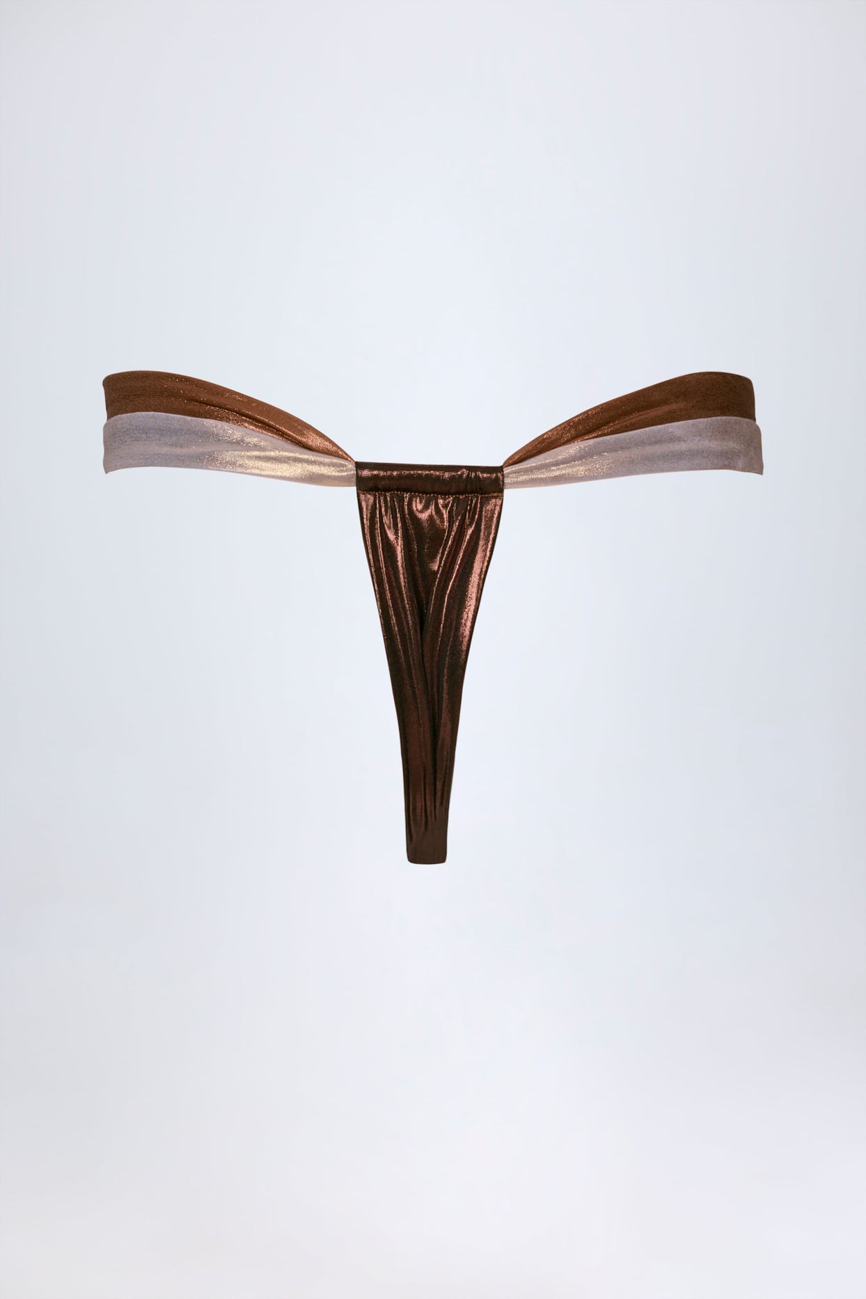 Ruched Thong Bikini Bottoms in Bronze Gold - 4