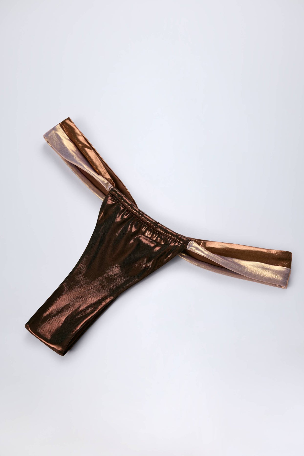 Ruched Thong Bikini Bottoms in Bronze Gold - 6