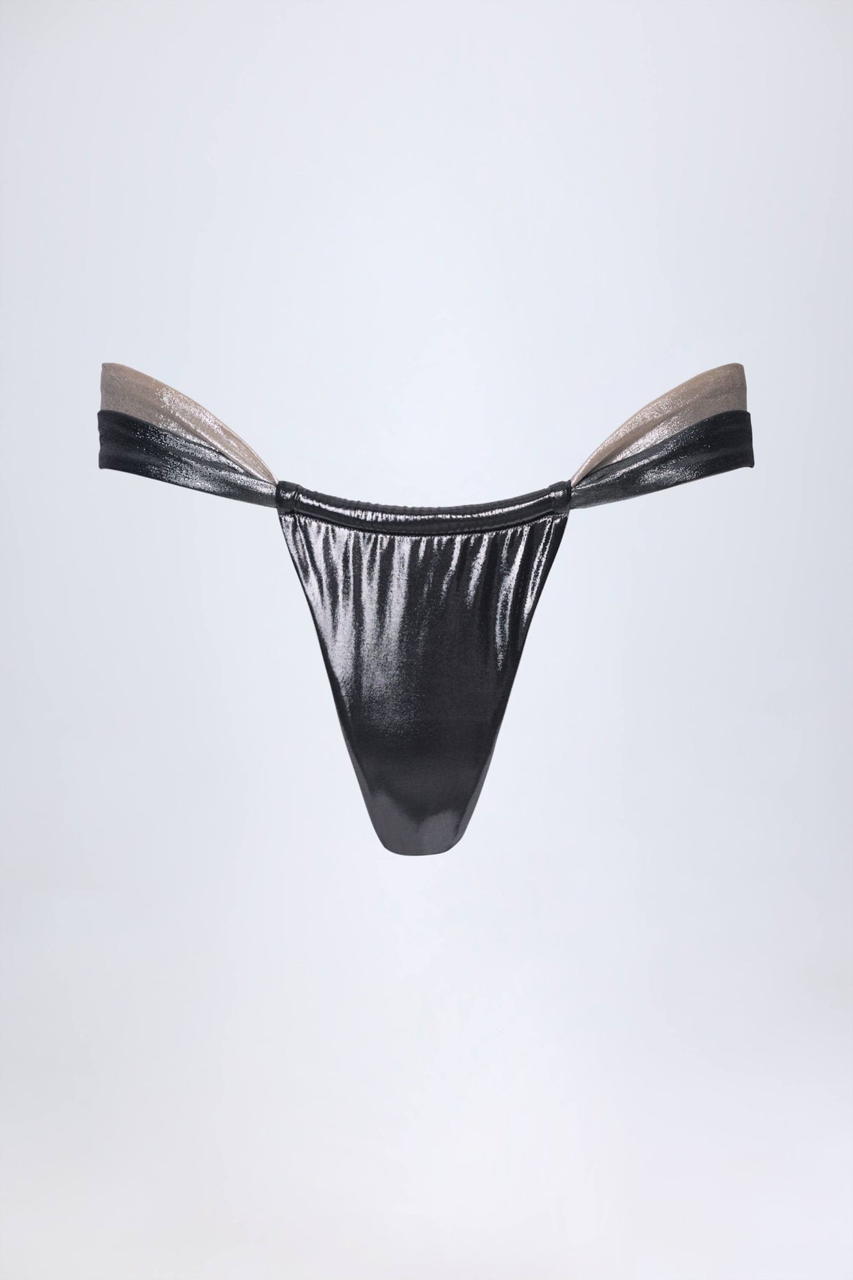 Ruched Thong Bikini Bottoms in Silver Chrome - 5