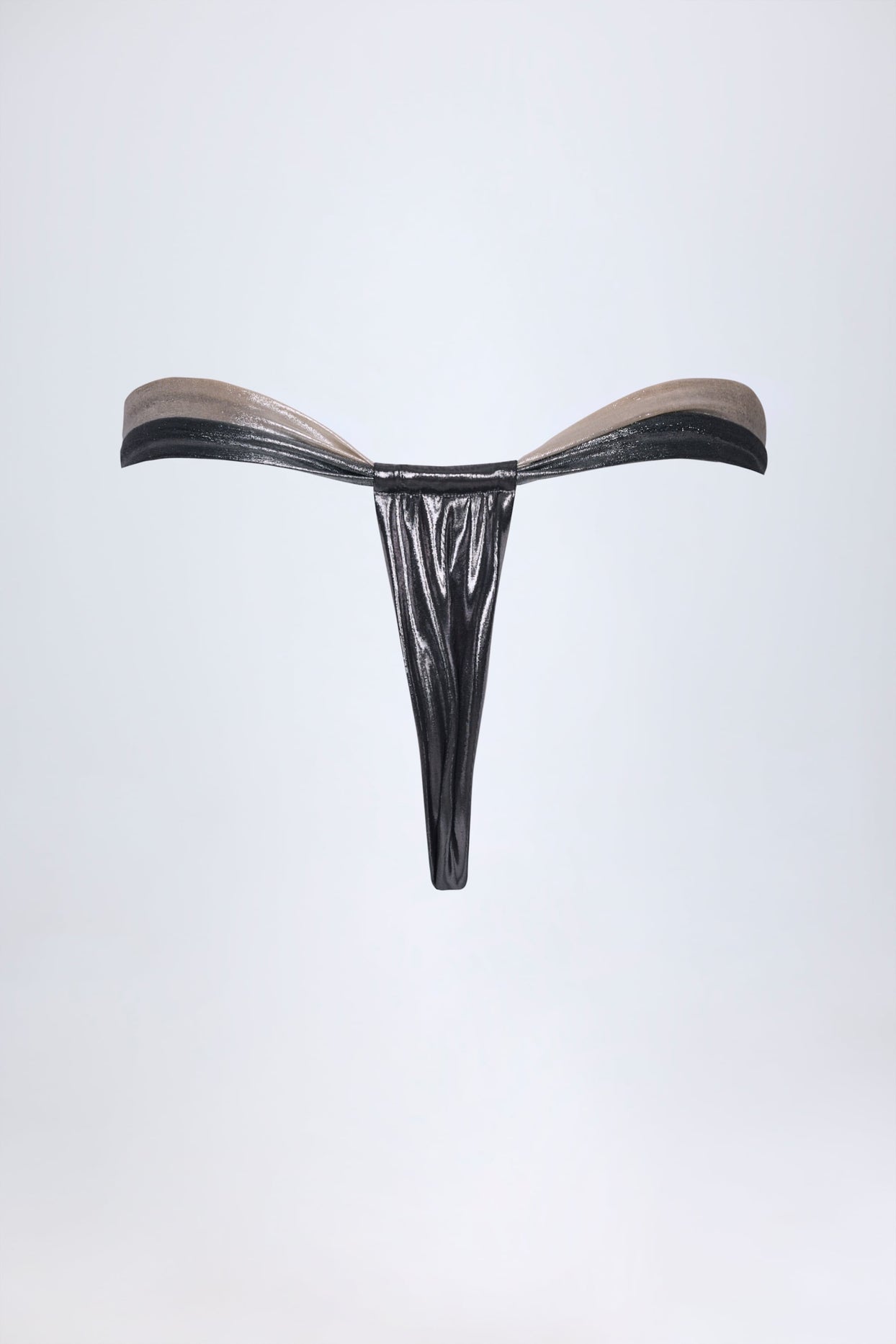 Ruched Thong Bikini Bottoms in Silver Chrome - 6