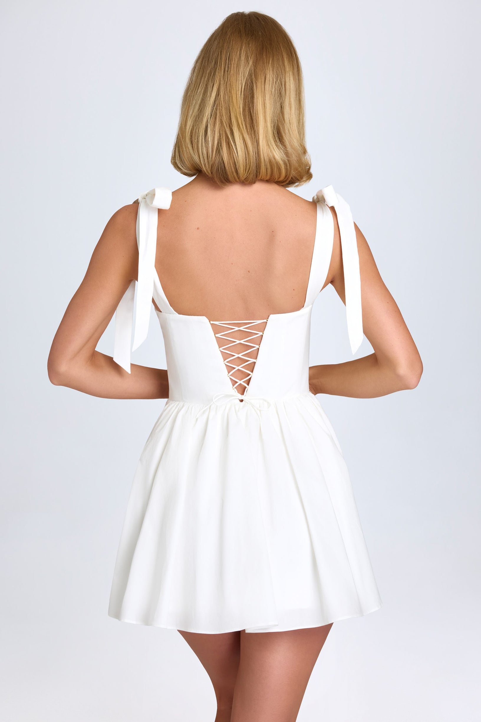 Ruched Corset Mini Dress in White - 2