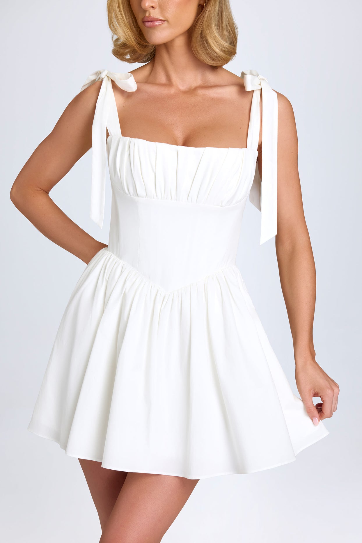 Ruched Corset Mini Dress in White - 6