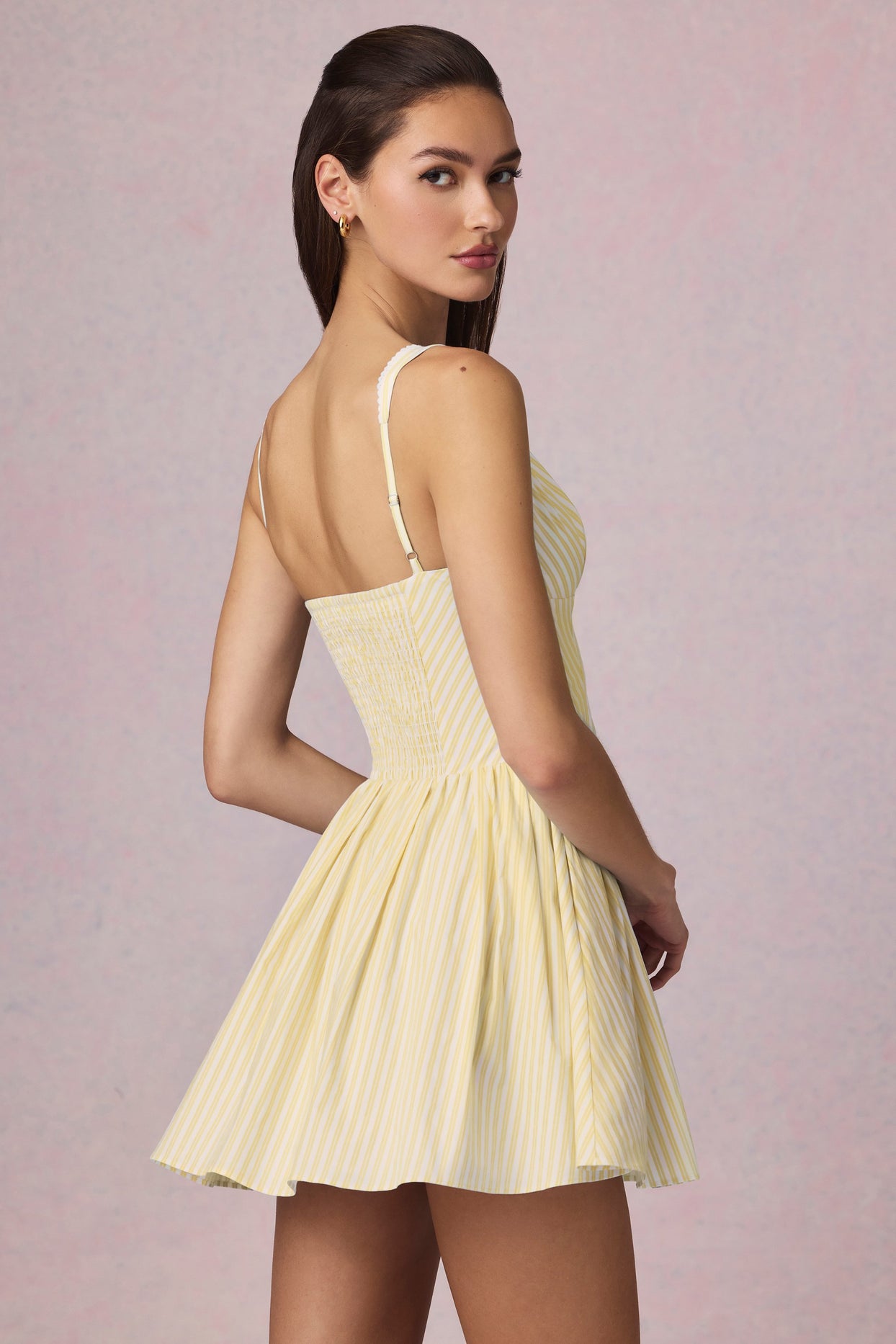 Bow-Detail A-Line Mini Dress in Lemon Yellow Stripe - 2
