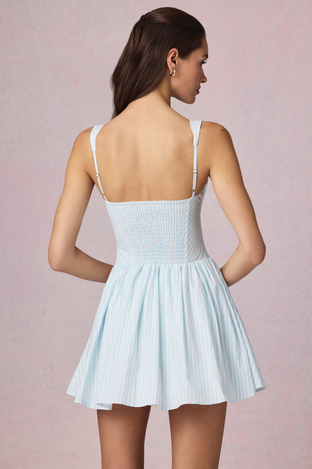 Bow-Detail A-Line Mini Dress in Powder Blue Stripe - 3