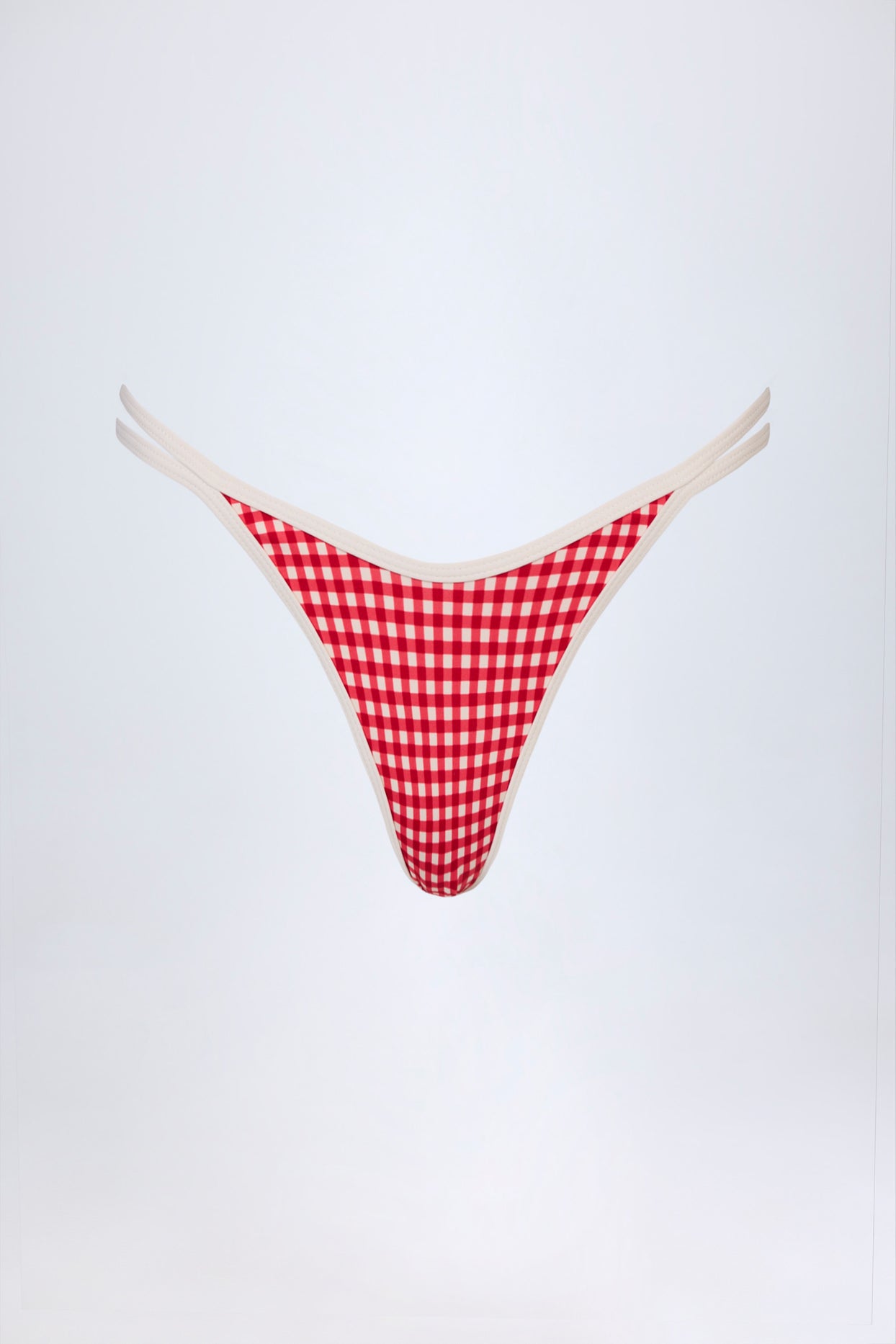 Double-Strap Cheeky Bikini Bottoms in Red Gingham - 3