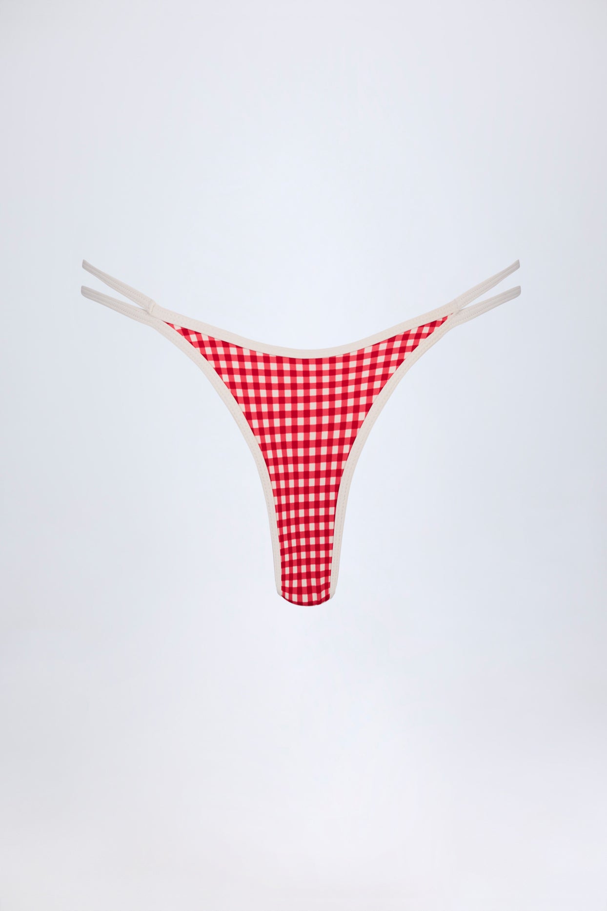 Double-Strap Cheeky Bikini Bottoms in Red Gingham - 4