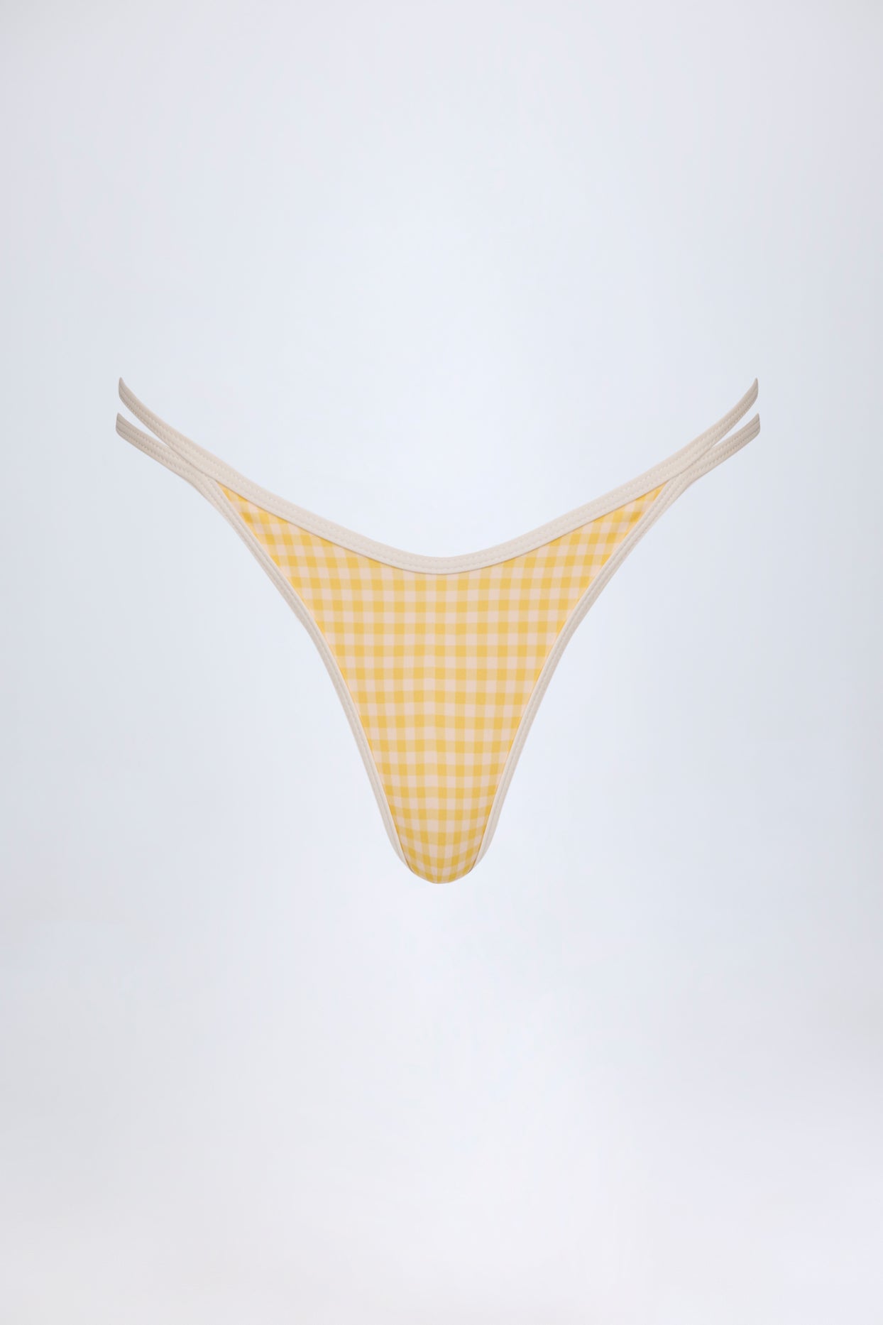 Double-Strap Cheeky Bikini Bottoms in Yellow Gingham - 4
