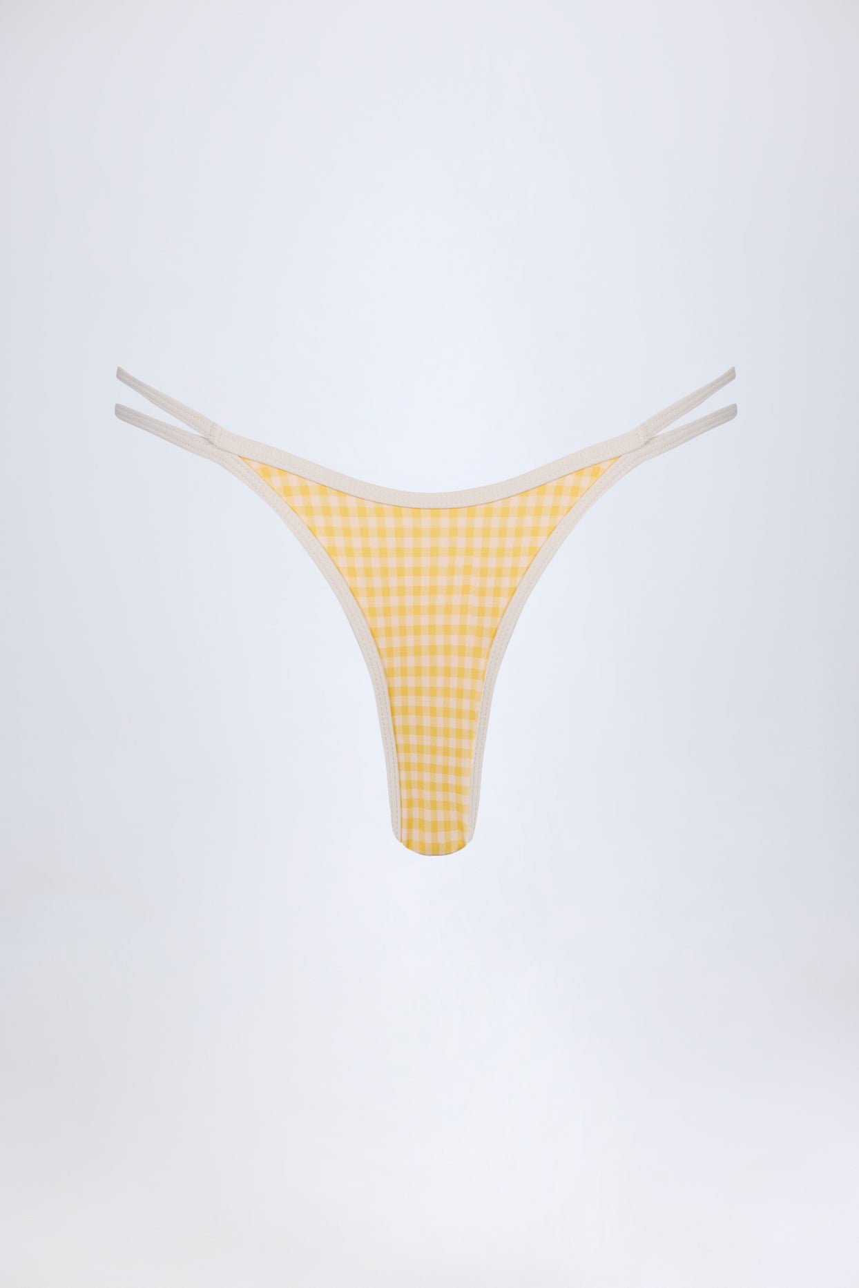 Double-Strap Cheeky Bikini Bottoms in Yellow Gingham - 5