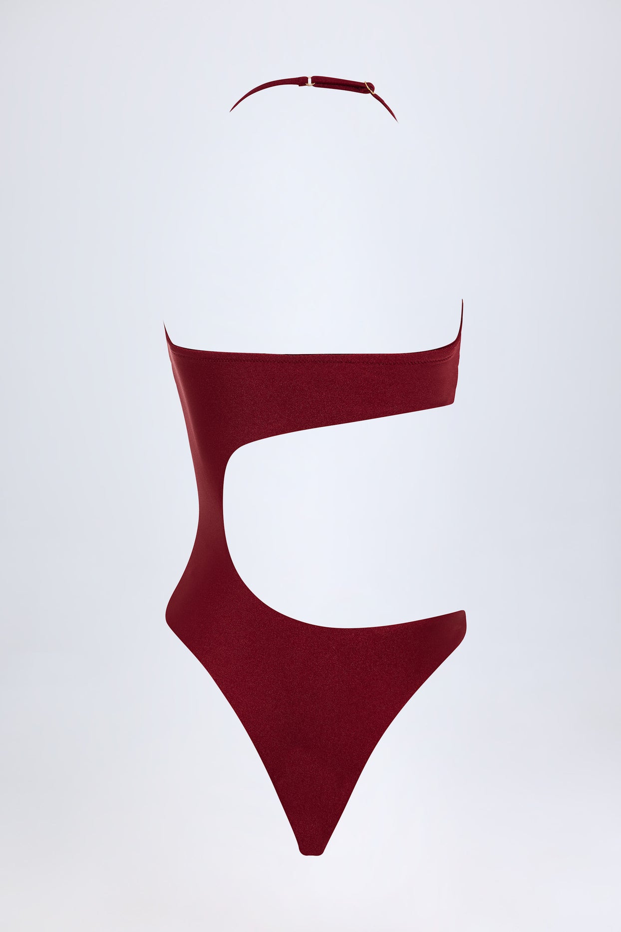 Bead-Embellished Cut-Out Bandeau Swimsuit in Dark Cherry - 4