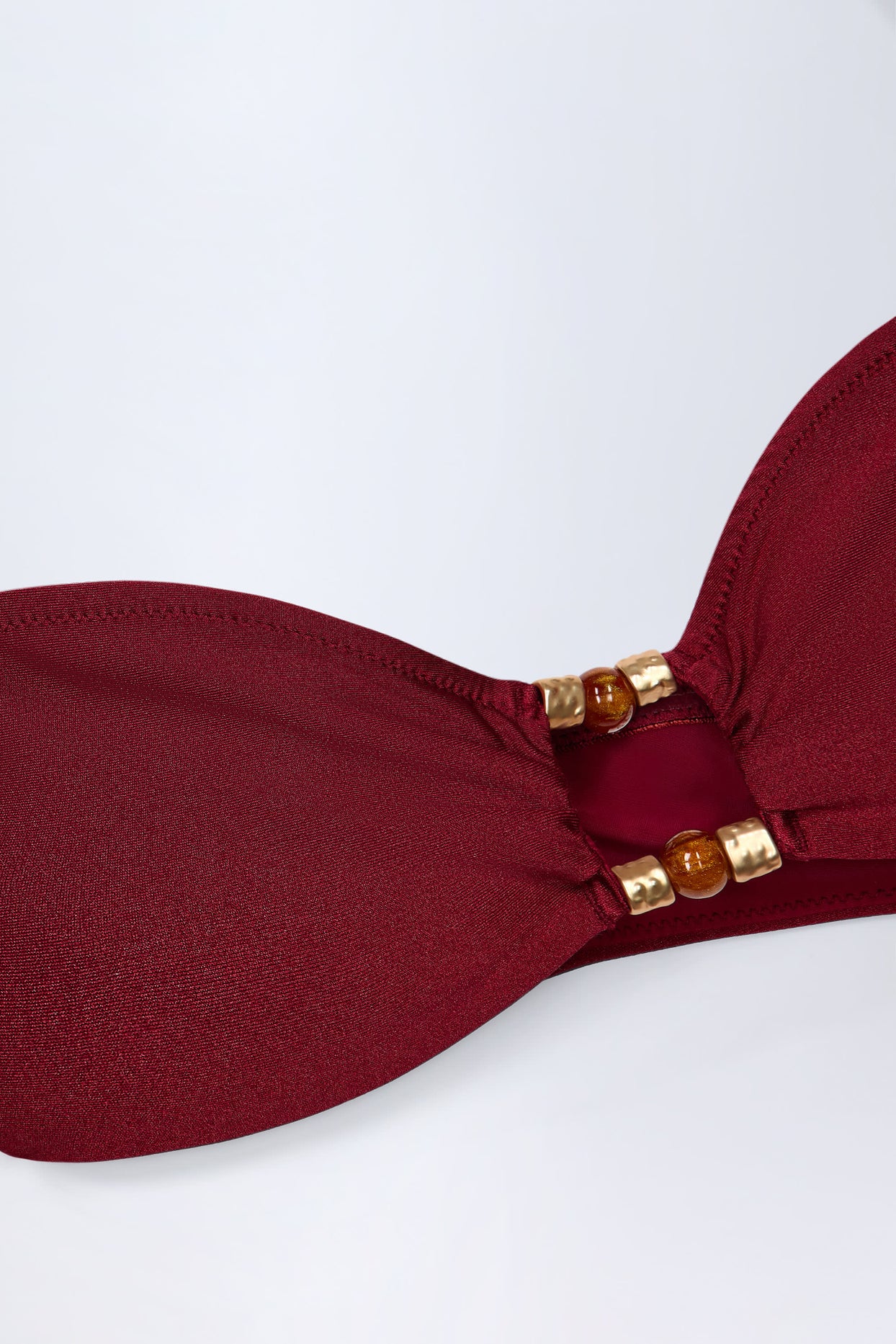 Bead-Embellished Cut-Out Bandeau Swimsuit in Dark Cherry - 5