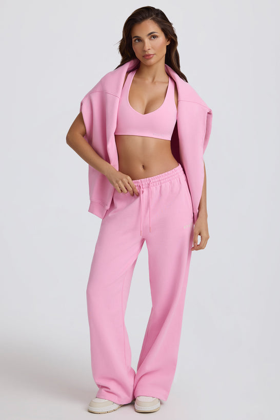 Mid-Rise Wide-Leg Joggers in Baby Pink