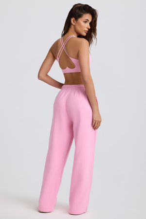 Soft Cotton Jersey Mid-Rise Wide-Leg Joggers in Baby Pink