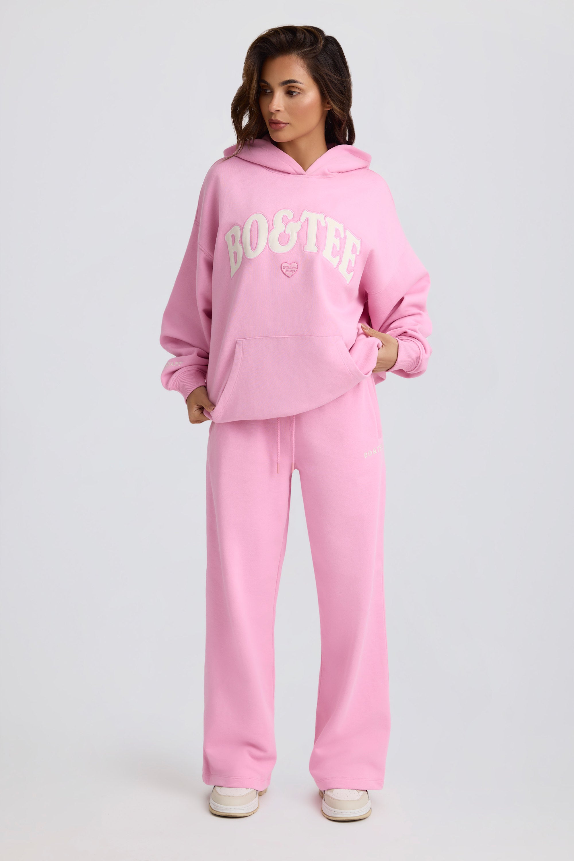 Soft Cotton Jersey Mid-Rise Wide-Leg Joggers in Baby Pink