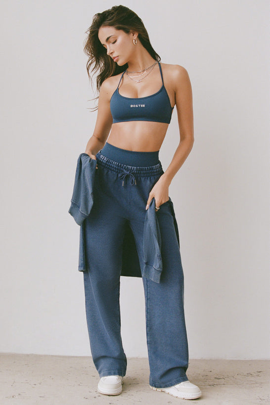 Acid Wash Wide-Leg Joggers in Blue