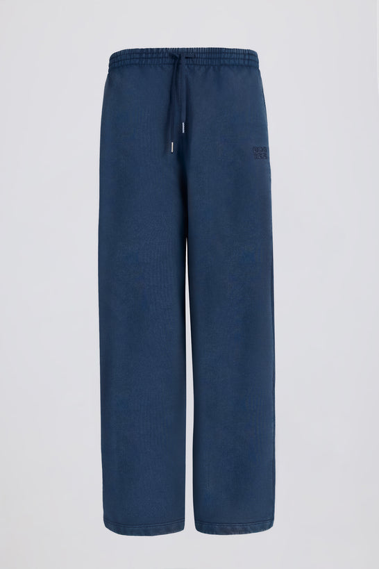 Acid Wash Wide-Leg Joggers in Blue