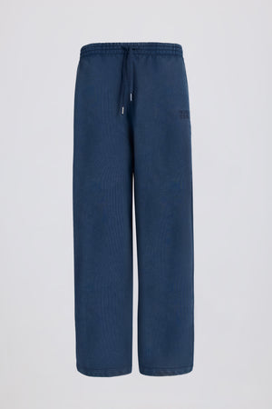 Cotton Jersey Acid Wash Mid-Rise Wide-Leg Joggers in Blue