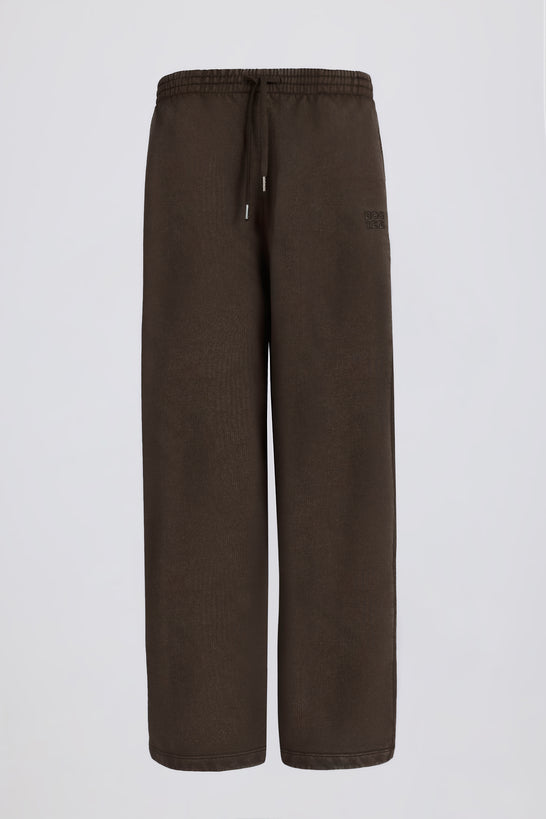 Acid Wash Wide-Leg Joggers in Brown