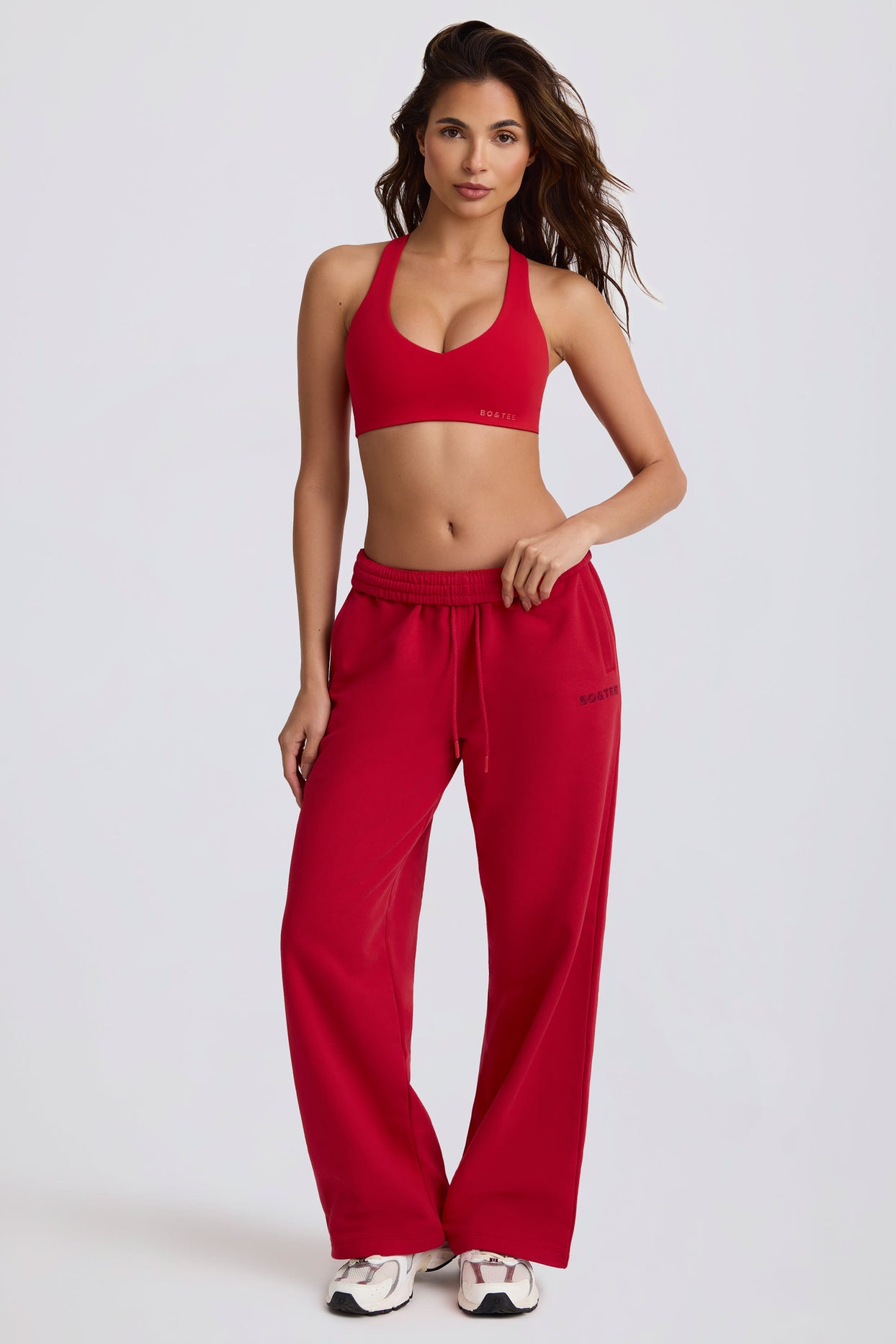 Soft Cotton Jersey Mid-Rise Wide-Leg Joggers in Hot Red - 10