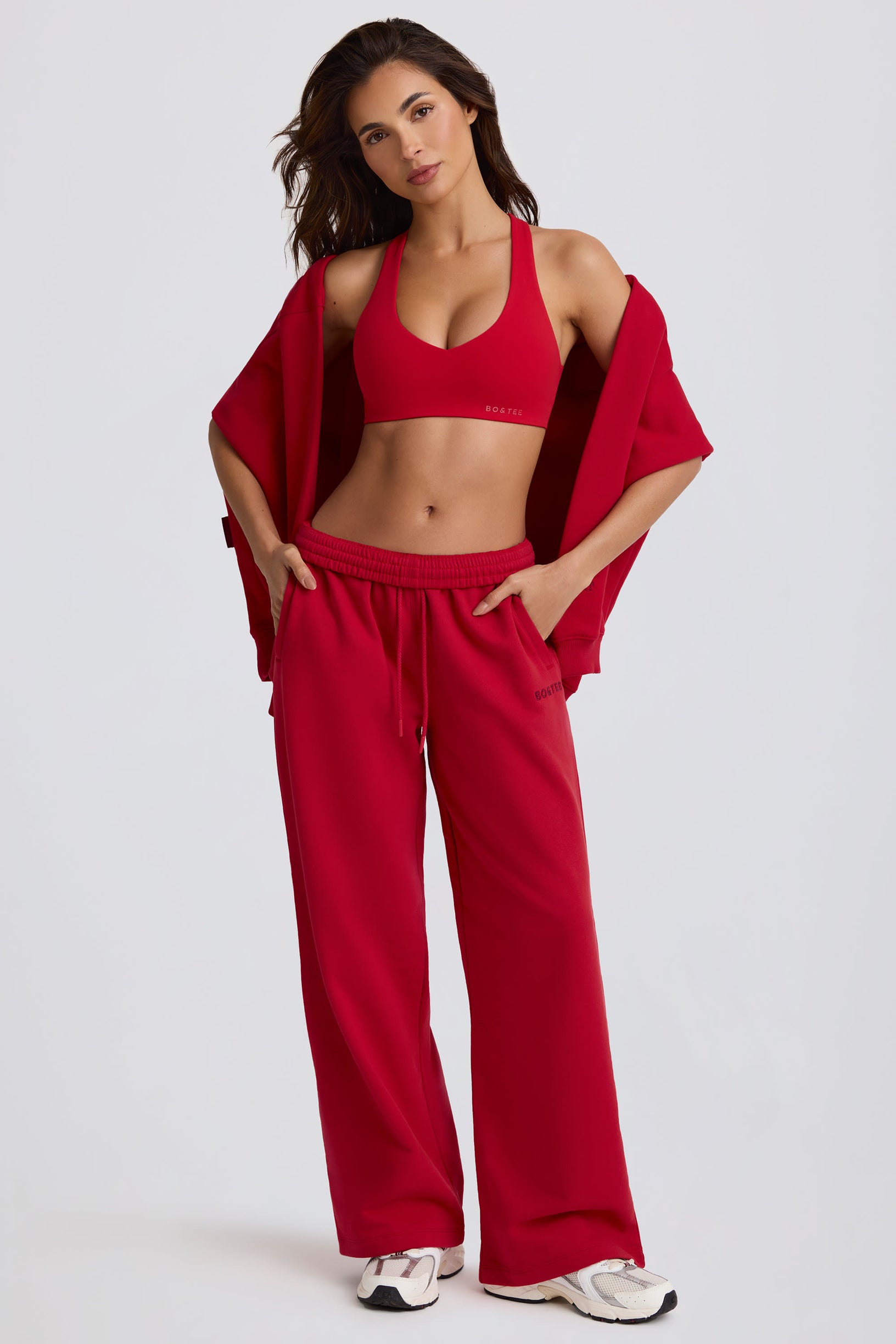 Soft Cotton Jersey Mid-Rise Wide-Leg Joggers in Hot Red - 1