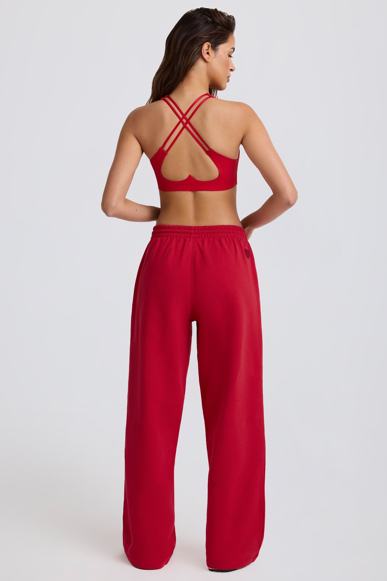 Soft Cotton Jersey Mid-Rise Wide-Leg Joggers in Hot Red - 2