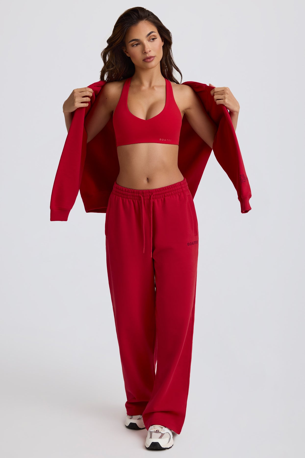 Soft Cotton Jersey Mid-Rise Wide-Leg Joggers in Hot Red - 8