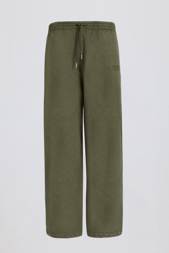 Acid Wash Wide-Leg Joggers in Light Green