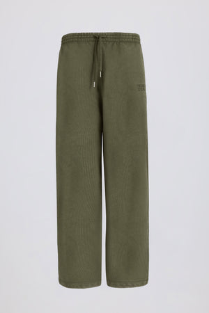 Soft Cotton Mid-Rise Wide-Leg Joggers in Light Green