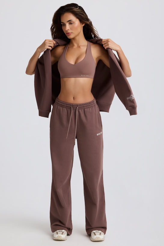 Mid-Rise Wide-Leg Joggers in Mocha