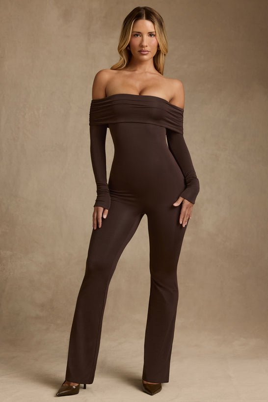 Modal Off-Shoulder Jumpsuit in Chocolate Brown