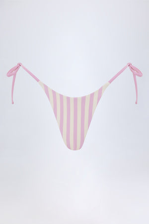 Side-Tie Thong Bikini Bottoms in Mauve Stripe