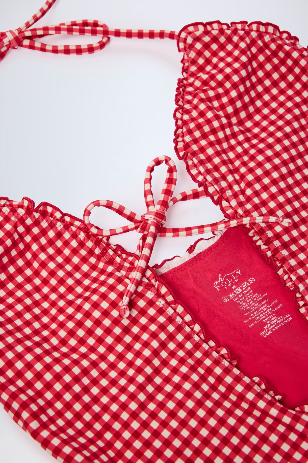 Ruffled Cut-Out Halterneck Swimsuit in Red Gingham - 6