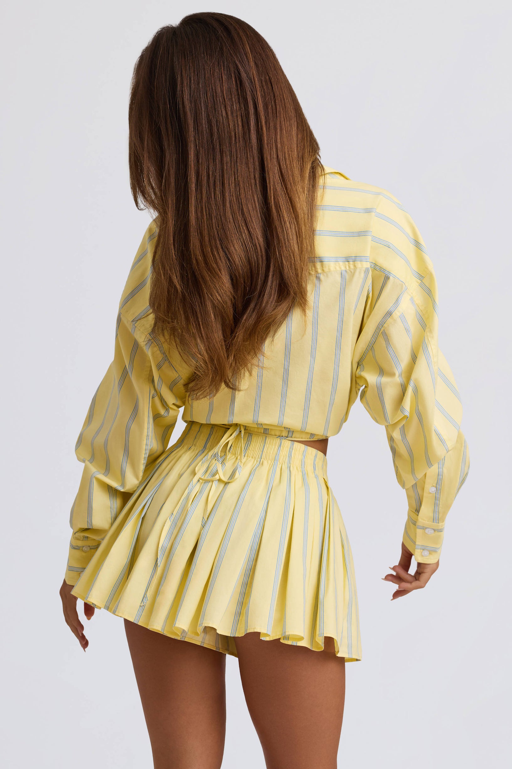 Cotton Poplin Stripe Multiway Cropped Shirt in Yellow Stripe - 2