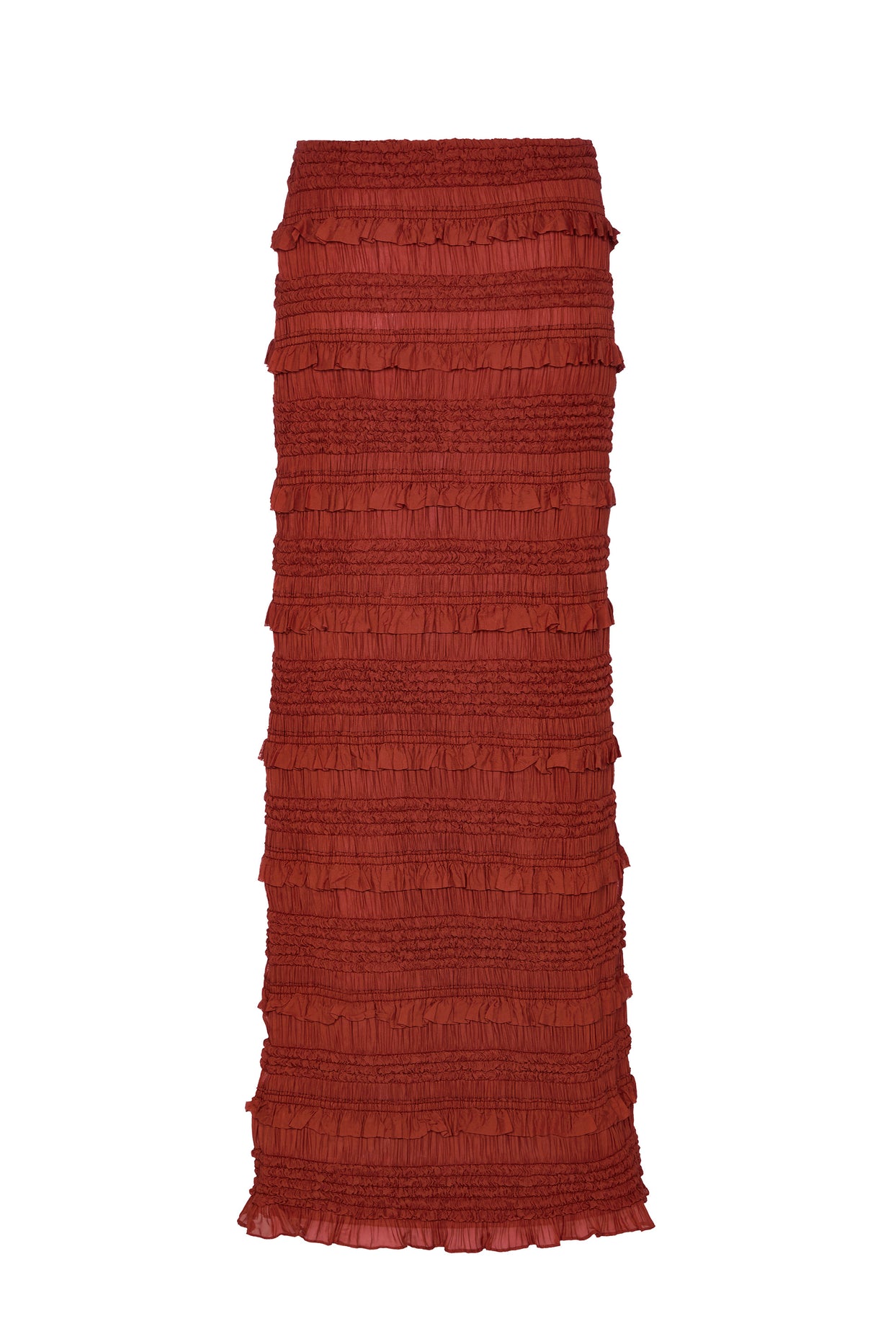 Ruffled Mid-Rise Maxi Skirt in Burnt Red - 4