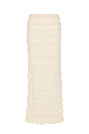 Ruffled Mid-Rise Maxi Skirt in Ivory