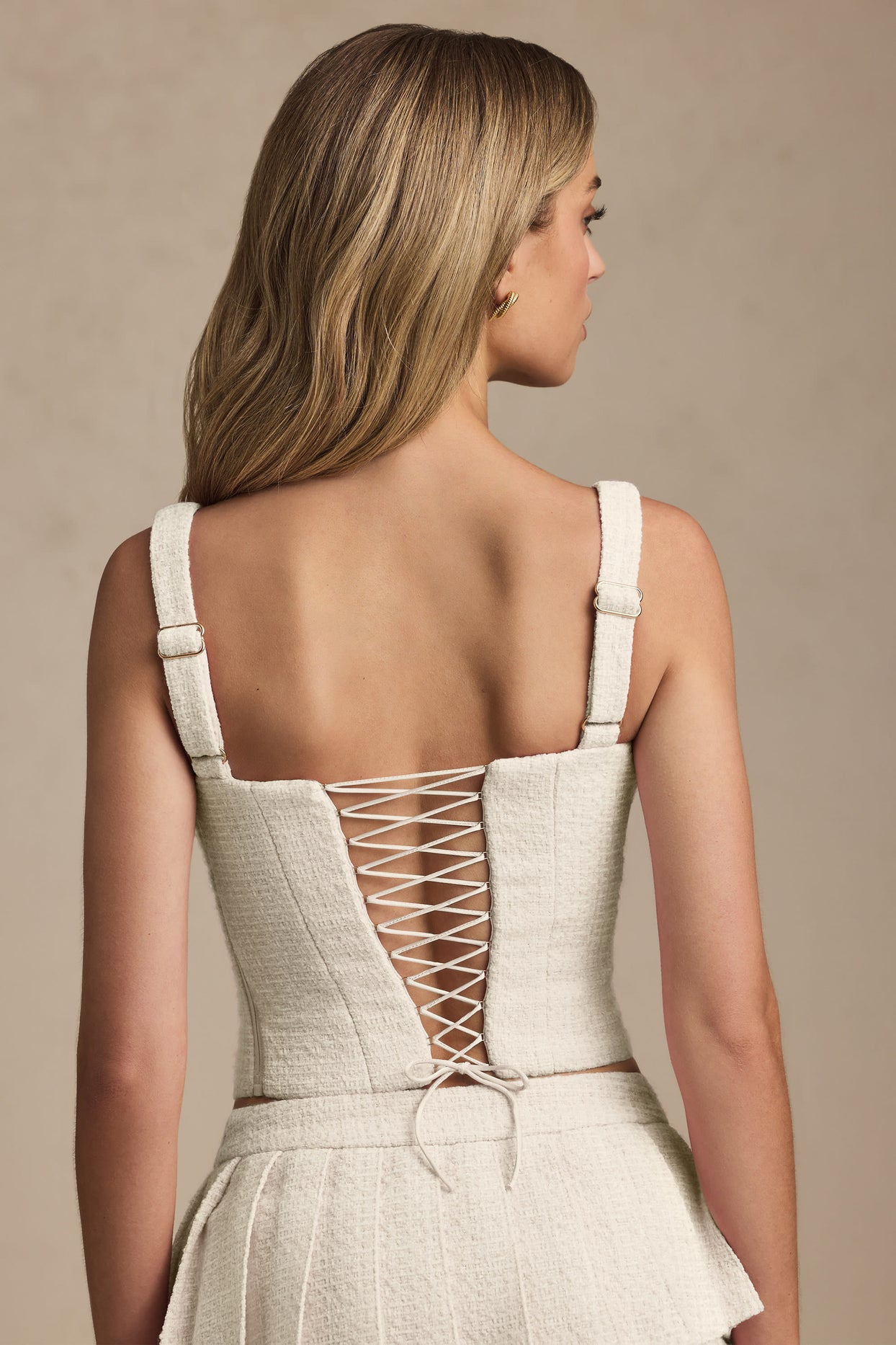 Lace-Up Corset Top in Ivory - 3