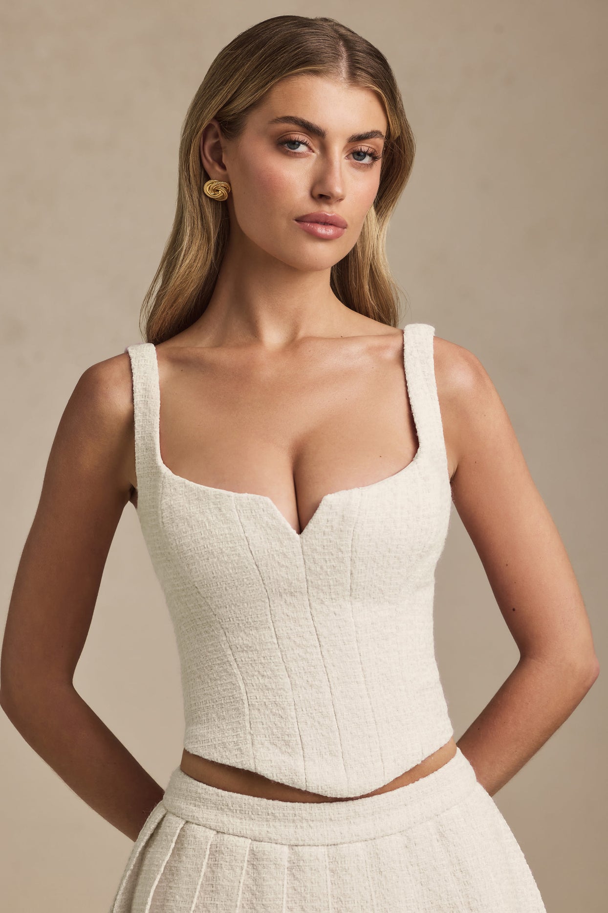 Lace-Up Corset Top in Ivory - 7