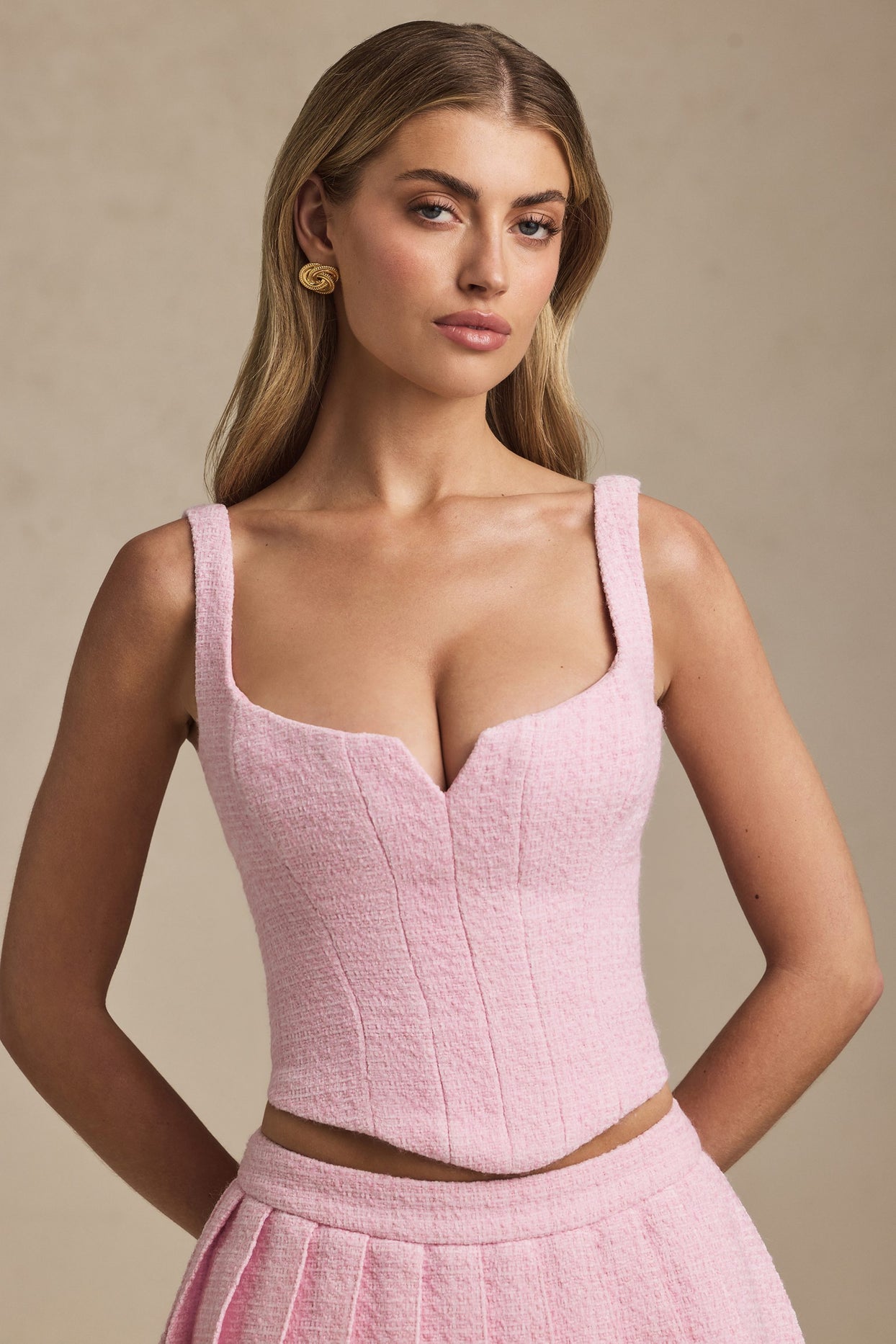 Lace-Up Corset Top in Soft Pink - 7