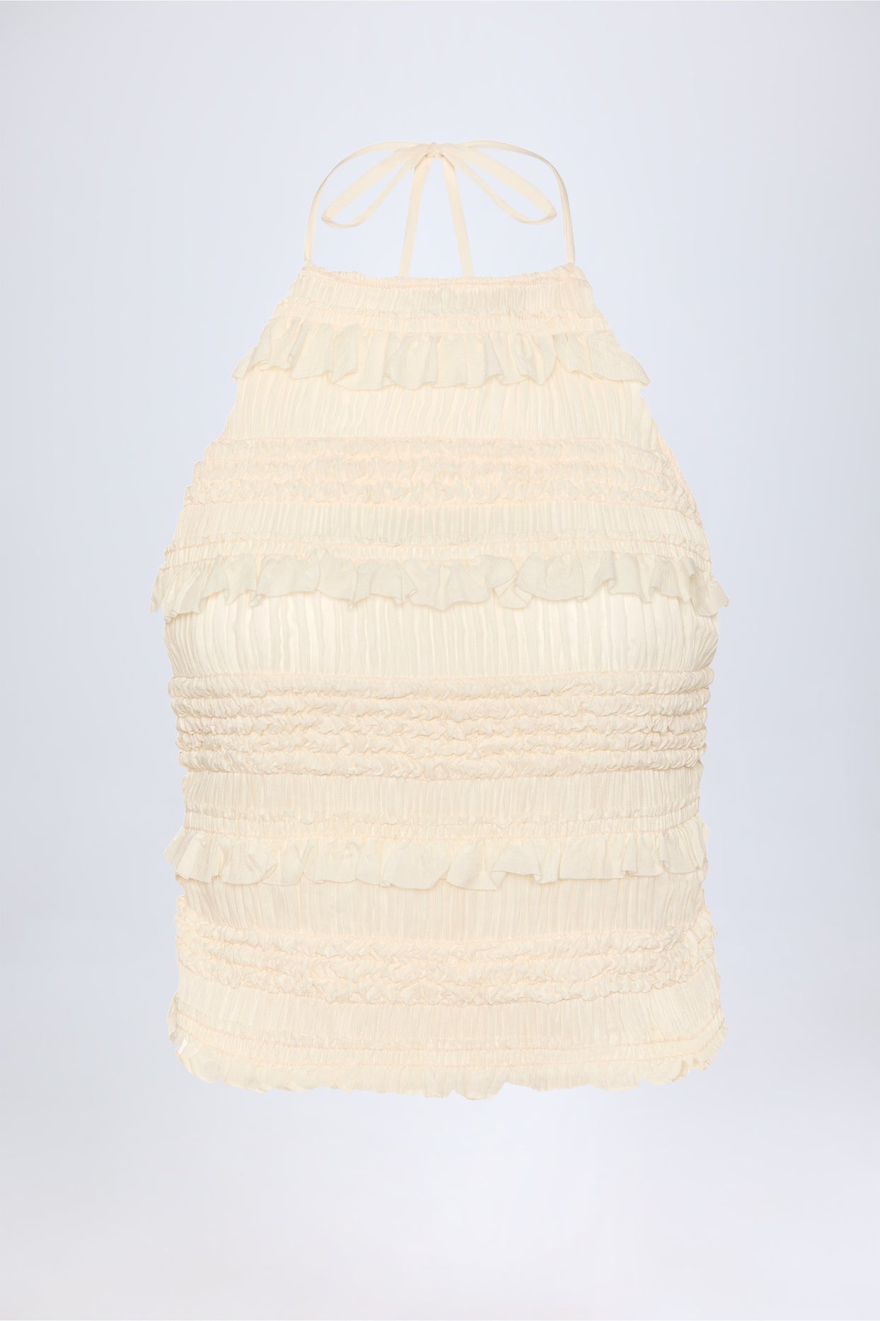 Ruffled High-Neck Backless Top in Ivory - 1