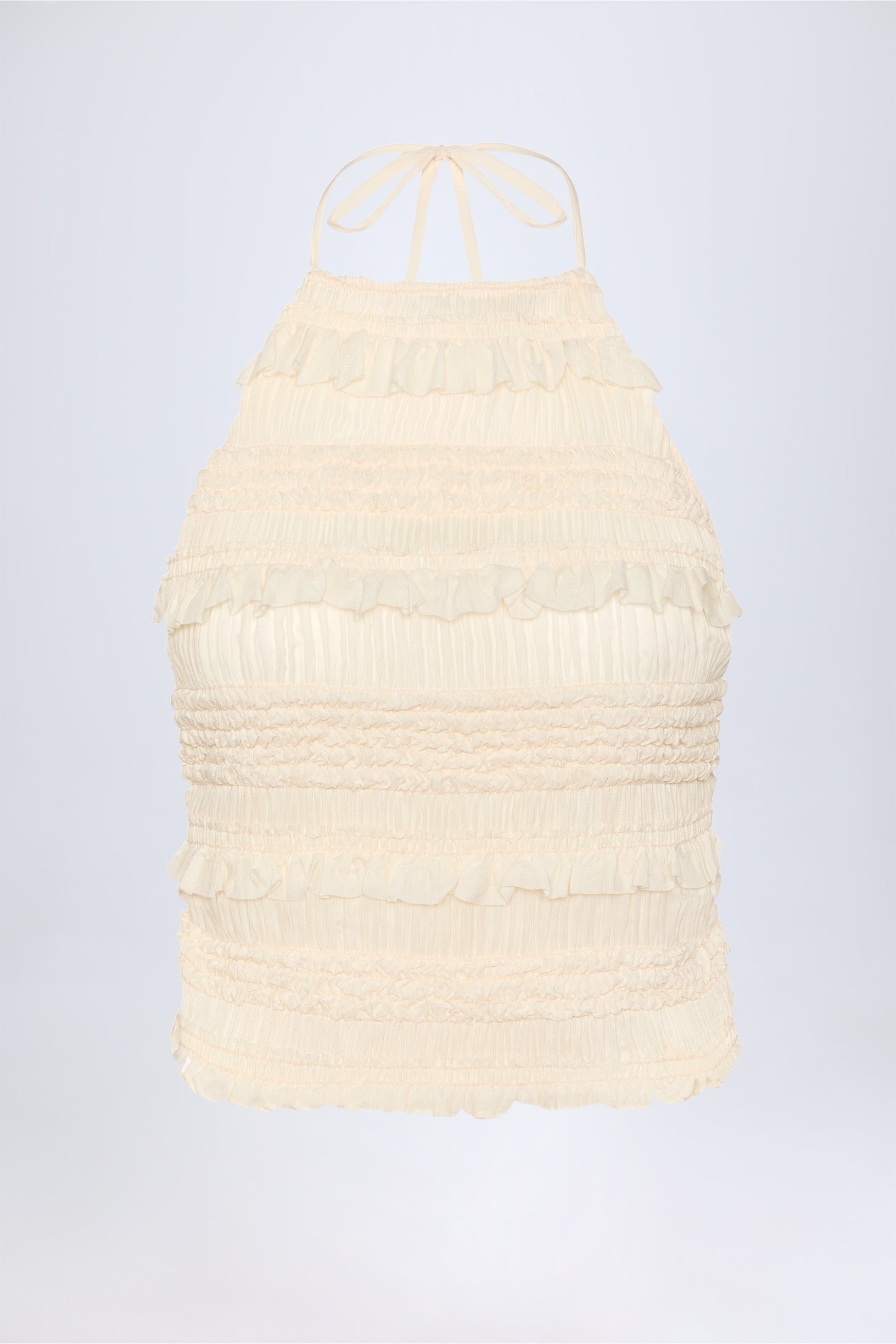 Ruffled High-Neck Backless Top in Ivory - 1