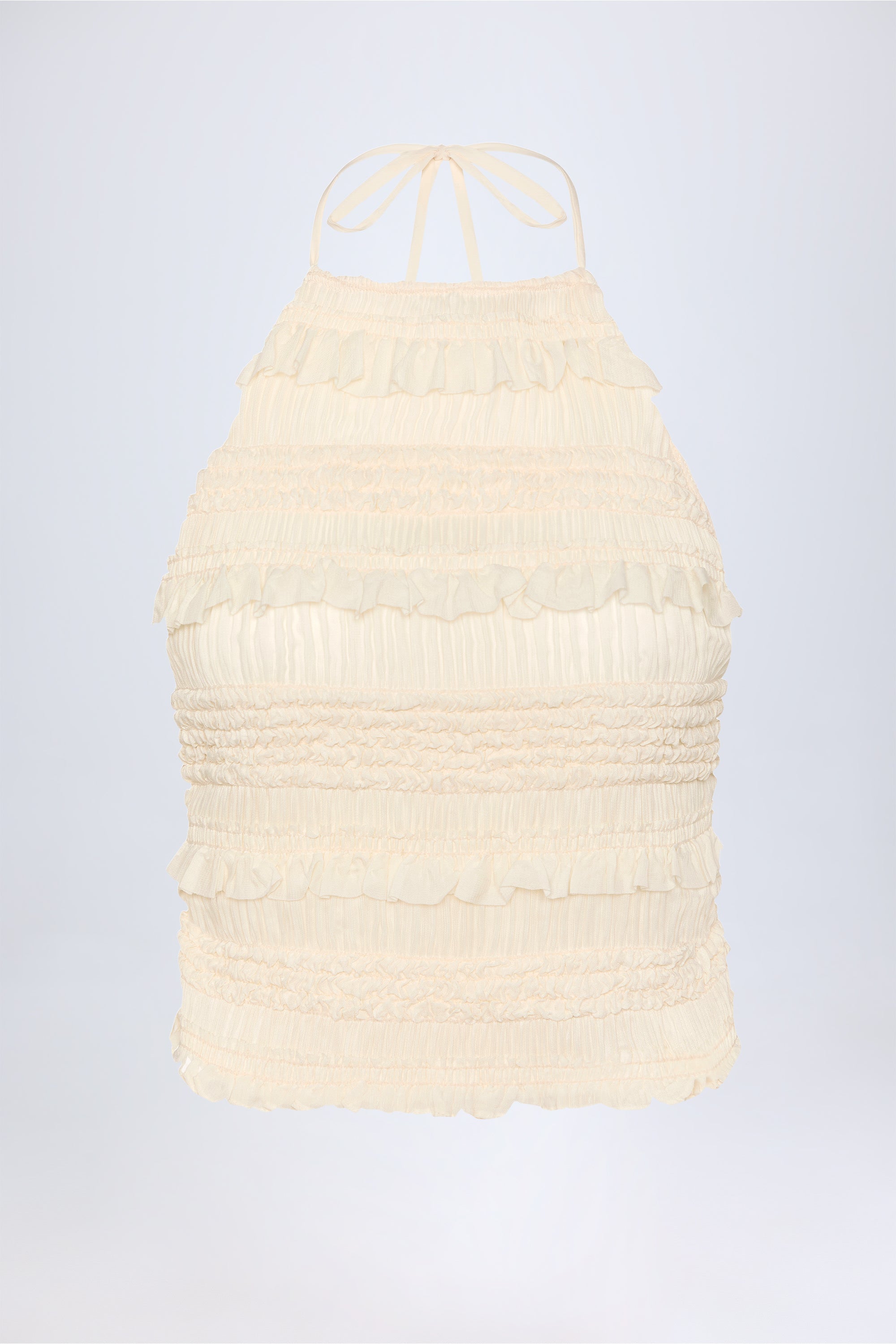 Ruffled High-Neck Backless Top in Ivory - 1