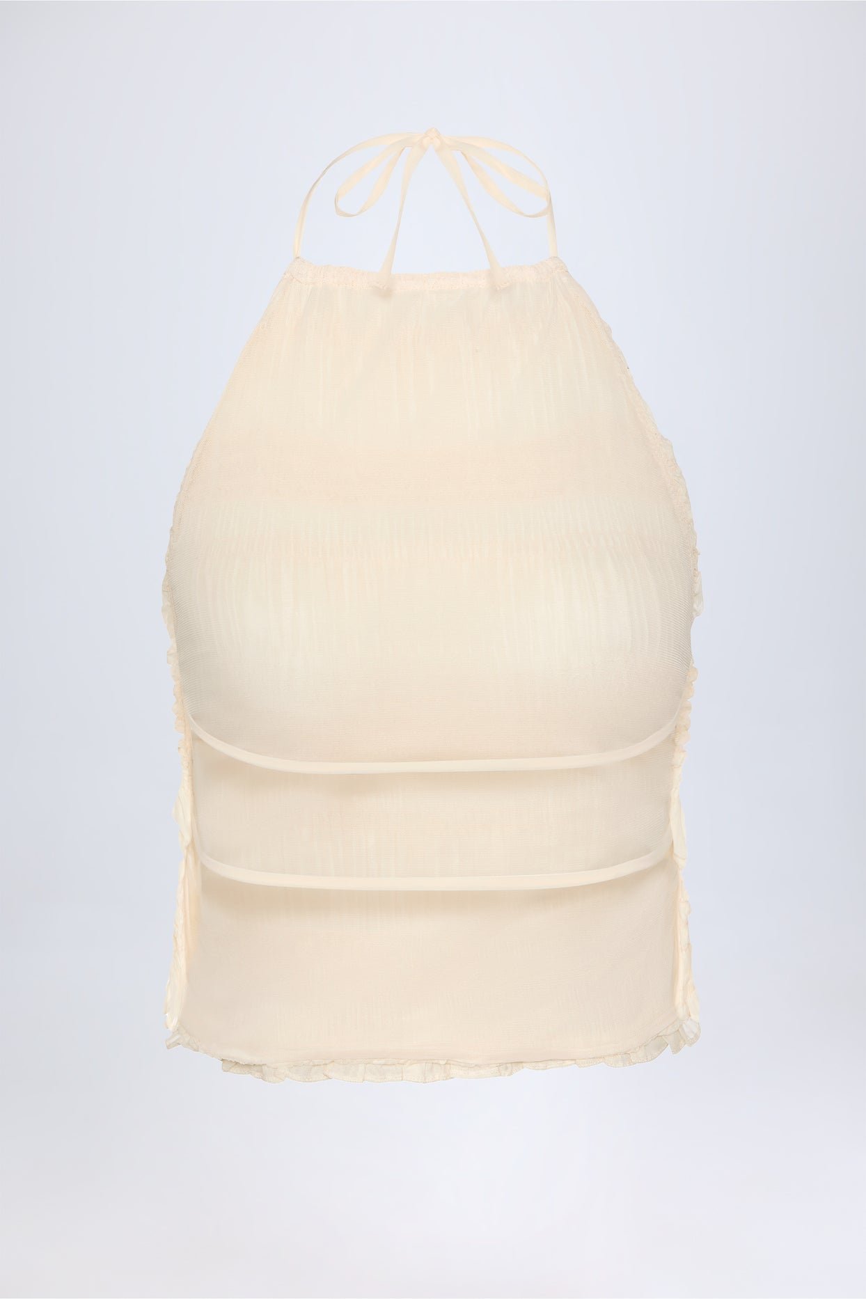 Ruffled High-Neck Backless Top in Ivory - 6