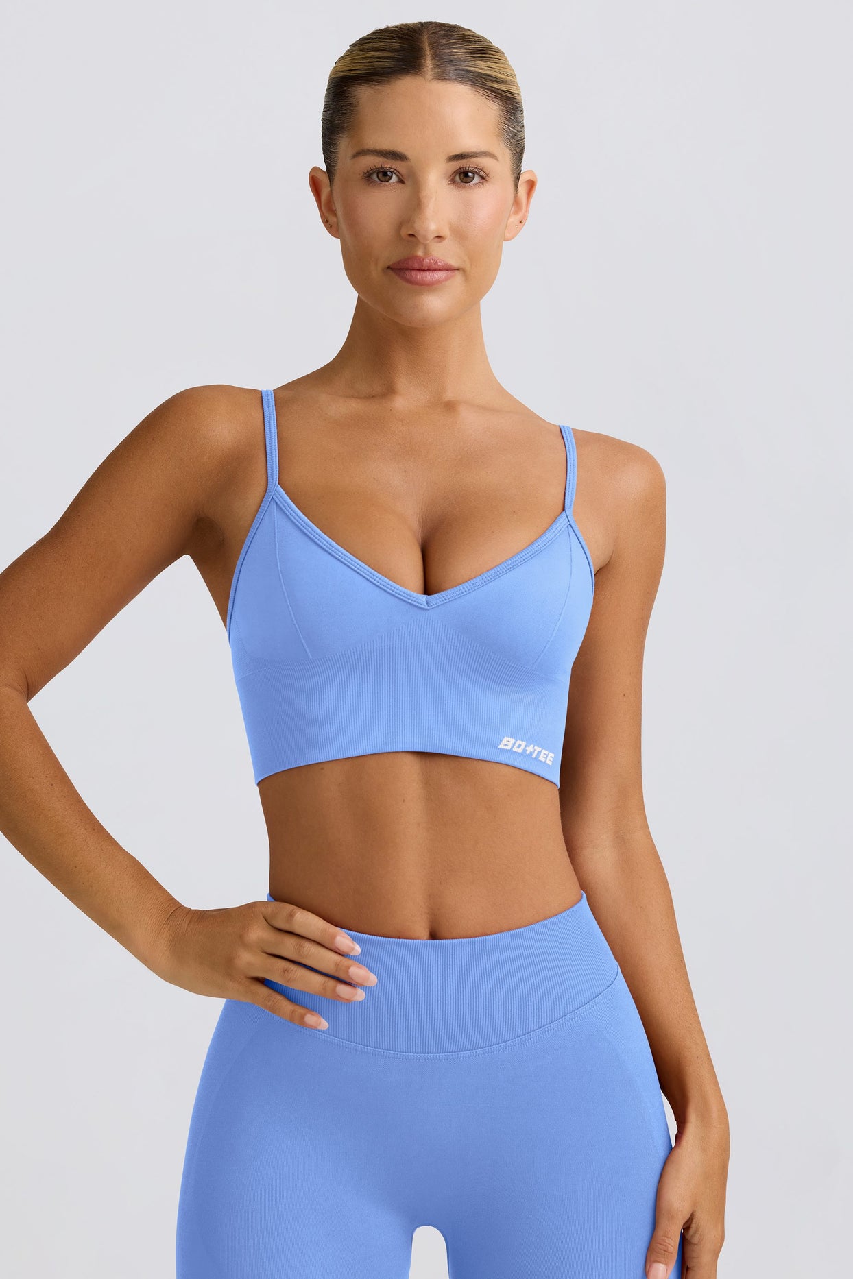 Define Luxe V-Neck Sports Bra in Light Blue - 1