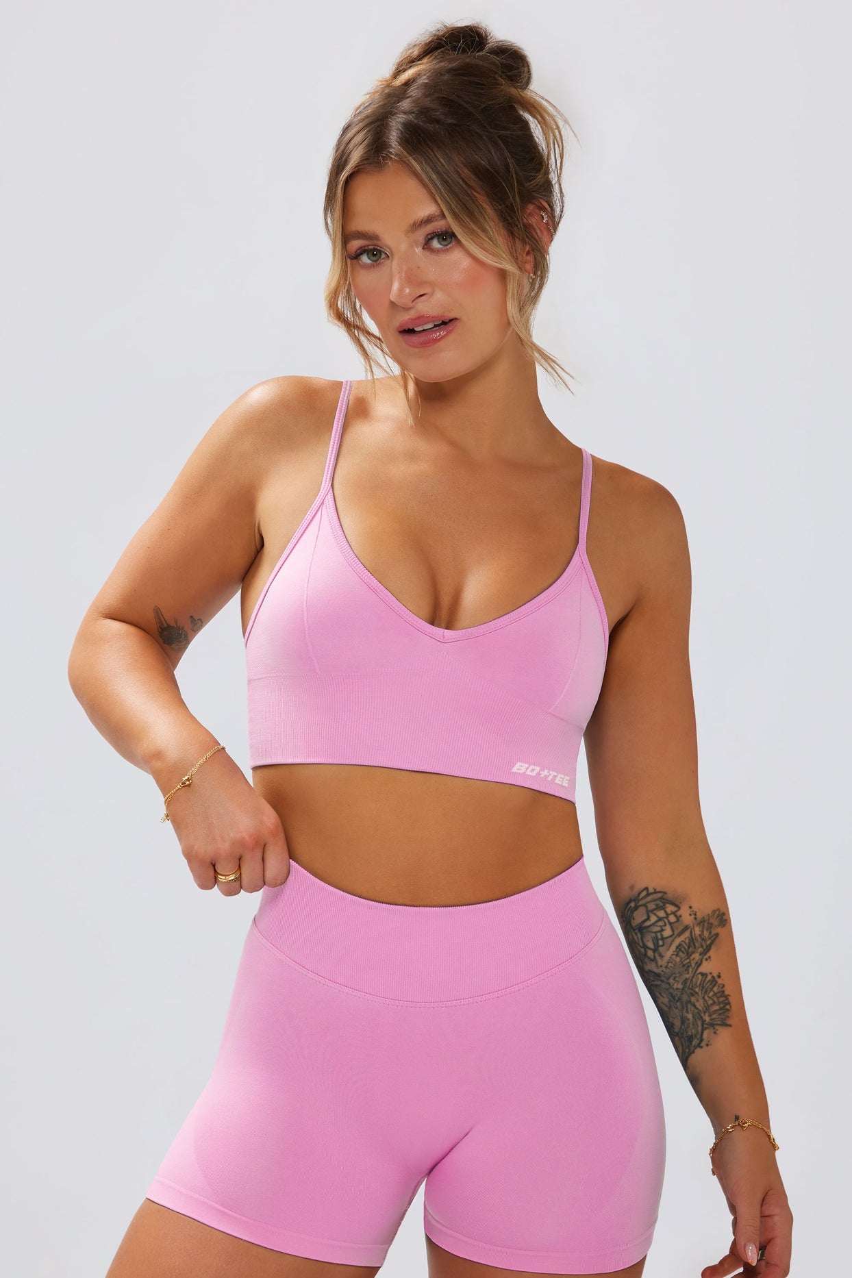 Define Luxe V-Neck Sports Bra in Bubblegum Pink - 5