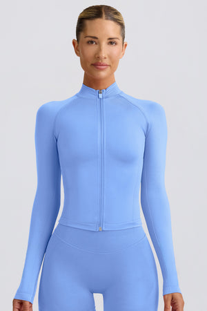 Define Luxe Zip-Up Jacket in Light Blue