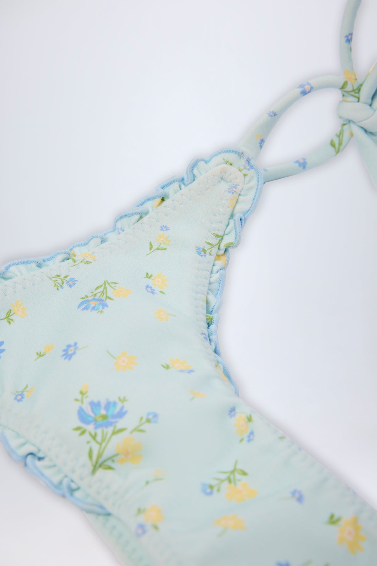 Side-Tie Thong Bikini Bottoms in Blue Floral